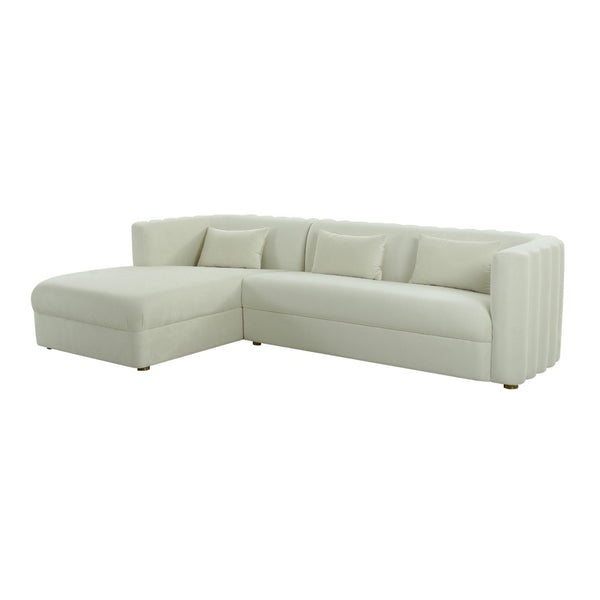 TOV Furniture Callie Velvet L-Shaped Sectional Sofa - Modern Glamour with Curved Design & Plush Comfort for Living Rooms Cream / LAF TOV-L44157-L44159