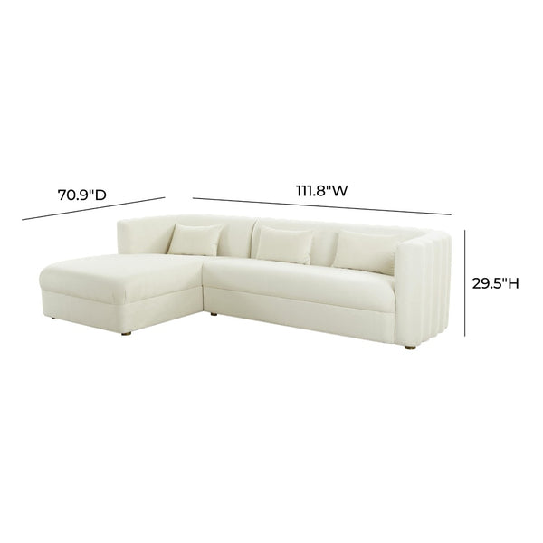 TOV Furniture Callie Velvet L-Shaped Sectional Sofa - Modern Glamour with Curved Design & Plush Comfort for Living Rooms Cream / LAF TOV-L44157-L44159