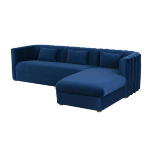 TOV Furniture Callie Velvet L-Shaped Sectional Sofa - Modern Glamour with Curved Design & Plush Comfort for Living Rooms Navy / RAF TOV-L44160-L44162