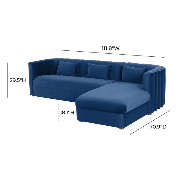 TOV Furniture Callie Velvet L-Shaped Sectional Sofa - Modern Glamour with Curved Design & Plush Comfort for Living Rooms Navy / RAF TOV-L44160-L44162