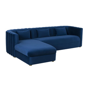 TOV Furniture Callie Velvet L-Shaped Sectional Sofa - Modern Glamour with Curved Design & Plush Comfort for Living Rooms Navy / LAF TOV-L44161-L44163
