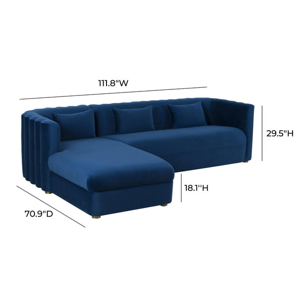 TOV Furniture Callie Velvet L-Shaped Sectional Sofa - Modern Glamour with Curved Design & Plush Comfort for Living Rooms Navy / LAF TOV-L44161-L44163