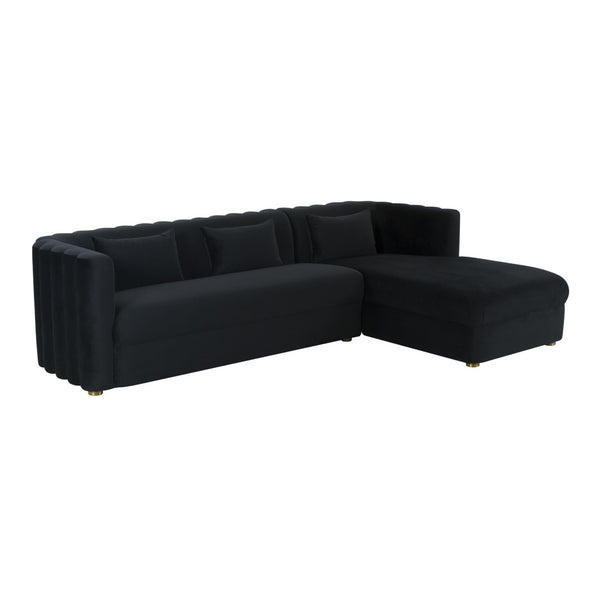 TOV Furniture Callie Velvet L-Shaped Sectional Sofa - Modern Glamour with Curved Design & Plush Comfort for Living Rooms Black / RAF TOV-L44164-L44166