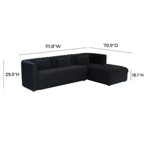 TOV Furniture Callie Velvet L-Shaped Sectional Sofa - Modern Glamour with Curved Design & Plush Comfort for Living Rooms Black / RAF TOV-L44164-L44166