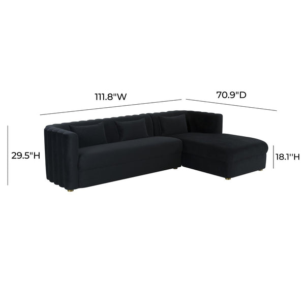 TOV Furniture Callie Velvet L-Shaped Sectional Sofa - Modern Glamour with Curved Design & Plush Comfort for Living Rooms Black / RAF TOV-L44164-L44166
