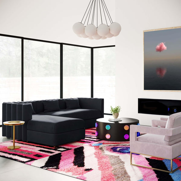 TOV Furniture Callie Velvet L-Shaped Sectional Sofa - Modern Glamour with Curved Design & Plush Comfort for Living Rooms Black / LAF TOV-L44165-L44167