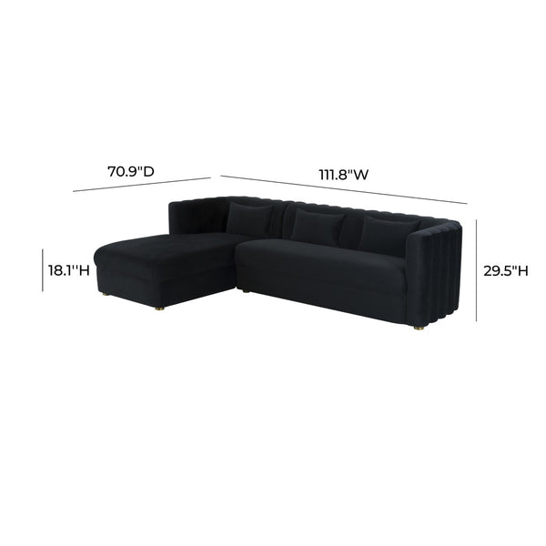 TOV Furniture Callie Velvet L-Shaped Sectional Sofa - Modern Glamour with Curved Design & Plush Comfort for Living Rooms Black / LAF TOV-L44165-L44167