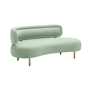 TOV Furniture Tischa 70" Upholstered Sofa - Chic Modern Design with Curved Profile & Luxe Brass Legs for Elegance Mint Green TOV-L54317