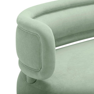 TOV Furniture Tischa 70" Upholstered Sofa - Chic Modern Design with Curved Profile & Luxe Brass Legs for Elegance Mint Green TOV-L54317