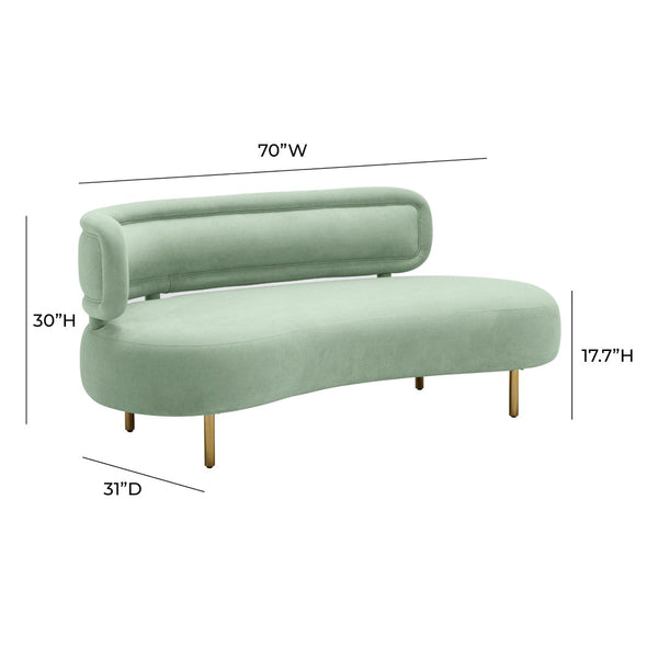 TOV Furniture Tischa 70" Upholstered Sofa - Chic Modern Design with Curved Profile & Luxe Brass Legs for Elegance Mint Green TOV-L54317
