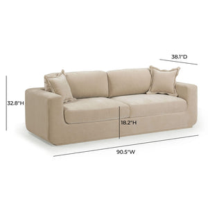 TOV Furniture Miri 90.5" Upcycled Velvet Sofa - Eco-Friendly Comfort with Deep Seating and Stylish Pillows Sand TOV-L54443