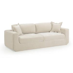 TOV Furniture Miri 90.5" Upcycled Velvet Sofa - Eco-Friendly Comfort with Deep Seating and Stylish Pillows Cream TOV-L54444