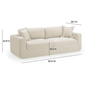 TOV Furniture Miri 90.5" Upcycled Velvet Sofa - Eco-Friendly Comfort with Deep Seating and Stylish Pillows Cream TOV-L54444