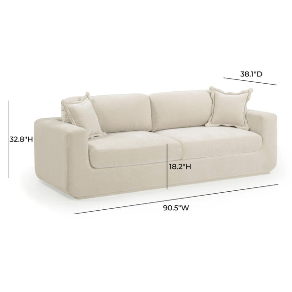 TOV Furniture Miri 90.5" Upcycled Velvet Sofa - Eco-Friendly Comfort with Deep Seating and Stylish Pillows Cream TOV-L54444