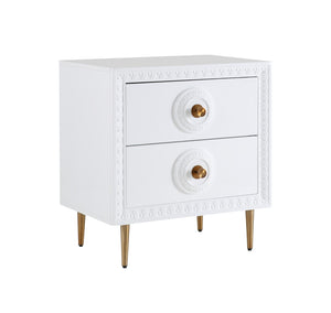 TOV Furniture Bovey Chic White Lacquer Side Table with Gold Accents, Soft-Close Drawers & Stylish Storage Solution TOV-L5525