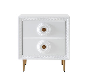TOV Furniture Bovey Chic White Lacquer Side Table with Gold Accents, Soft-Close Drawers & Stylish Storage Solution TOV-L5525