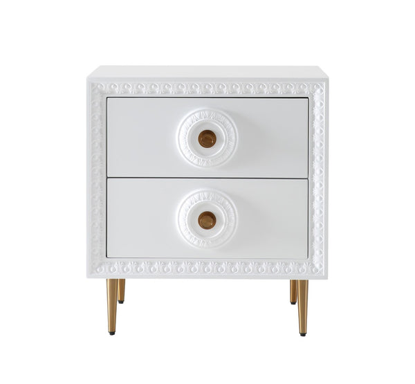 TOV Furniture Bovey Chic White Lacquer Side Table with Gold Accents, Soft-Close Drawers & Stylish Storage Solution TOV-L5525