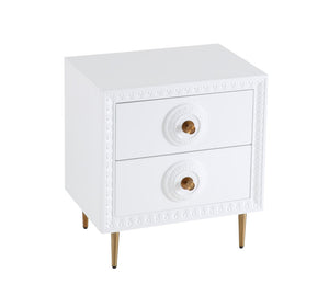 TOV Furniture Bovey Chic White Lacquer Side Table with Gold Accents, Soft-Close Drawers & Stylish Storage Solution TOV-L5525