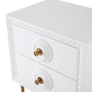 TOV Furniture Bovey Chic White Lacquer Side Table with Gold Accents, Soft-Close Drawers & Stylish Storage Solution TOV-L5525