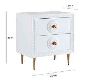 TOV Furniture Bovey Chic White Lacquer Side Table with Gold Accents, Soft-Close Drawers & Stylish Storage Solution TOV-L5525