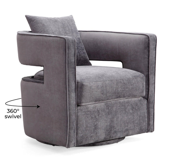 TOV Furniture Kennedy Velvet Swivel Accent Chair - Plush Comfort, Modern Design, Effortless Style for Any Room Grey TOV-L6125