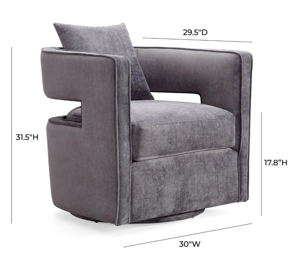 TOV Furniture Kennedy Velvet Swivel Accent Chair - Plush Comfort, Modern Design, Effortless Style for Any Room Grey TOV-L6125