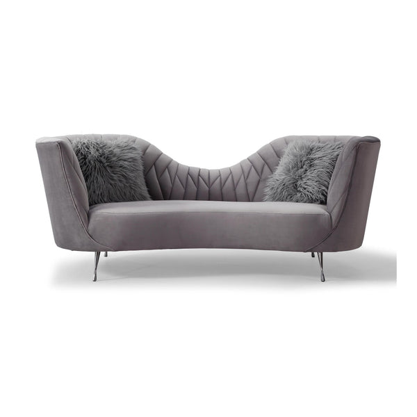 TOV Furniture Eva Velvet Sofa - Luxurious Comfort with Elegant Design, Stainless Steel Legs, and Plush Pillows Grey TOV-L6130