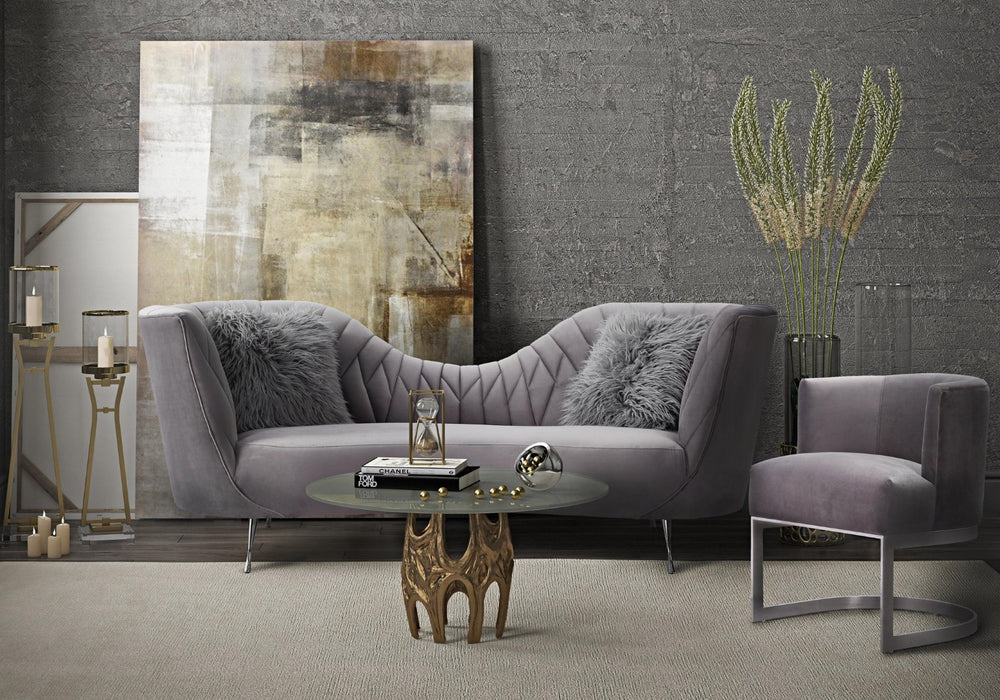 TOV Furniture Eva Velvet Sofa - Luxurious Comfort with Elegant Design, Stainless Steel Legs, and Plush Pillows Grey TOV-L6130