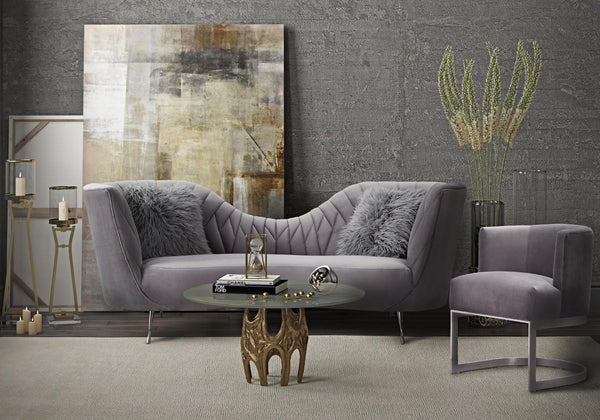 TOV Furniture Eva Velvet Sofa - Luxurious Comfort with Elegant Design, Stainless Steel Legs, and Plush Pillows Grey TOV-L6130