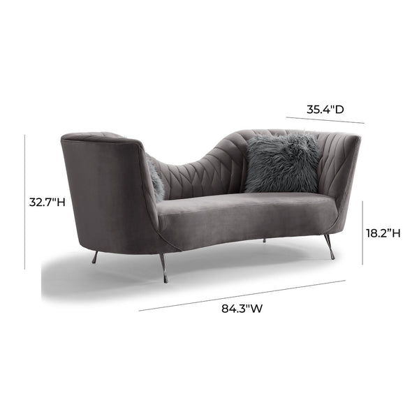 TOV Furniture Eva Velvet Sofa - Luxurious Comfort with Elegant Design, Stainless Steel Legs, and Plush Pillows Grey TOV-L6130