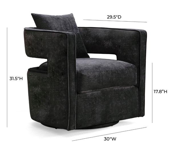 TOV Furniture Kennedy Velvet Swivel Accent Chair - Plush Comfort, Modern Design, Effortless Style for Any Room Black TOV-L6145