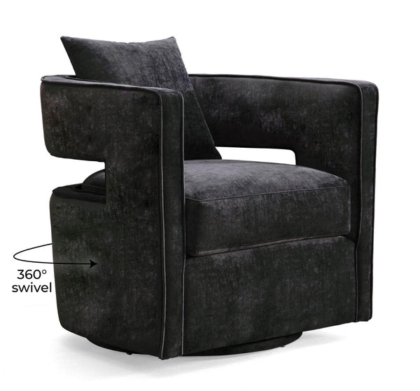 TOV Furniture Kennedy Velvet Swivel Accent Chair - Plush Comfort, Modern Design, Effortless Style for Any Room Black TOV-L6145