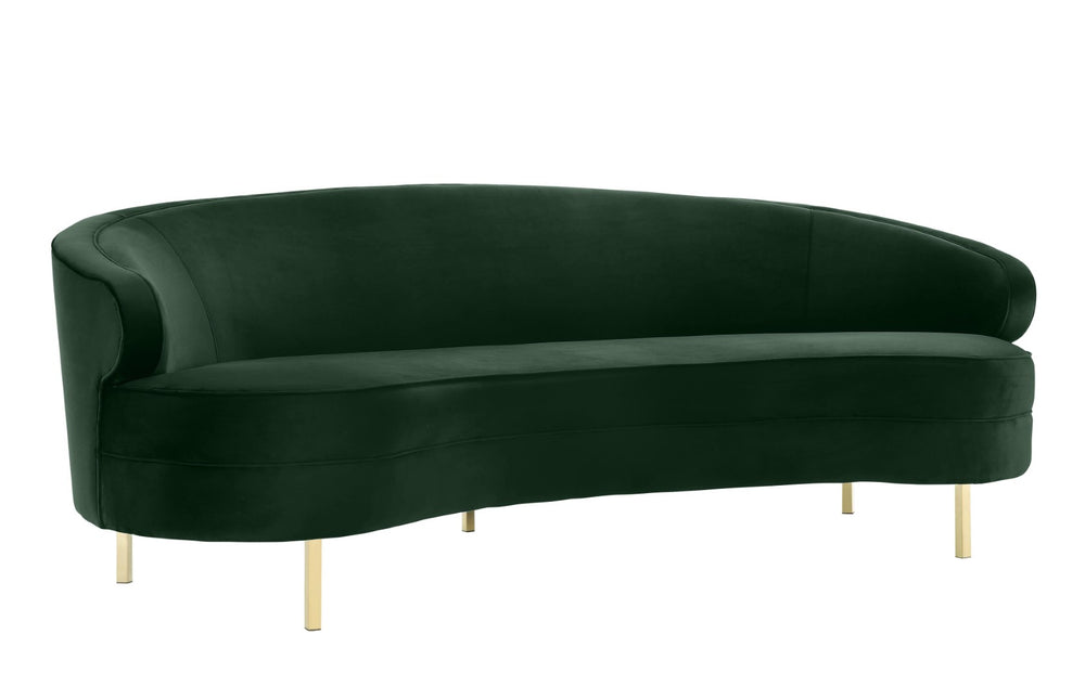 TOV Furniture Baila 89" Velvet Sofa - Luxurious Curved Design with Gold Legs for Modern Living Room Elegance Green TOV-L6294