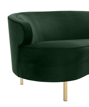 TOV Furniture Baila 89" Velvet Sofa - Luxurious Curved Design with Gold Legs for Modern Living Room Elegance Green TOV-L6294