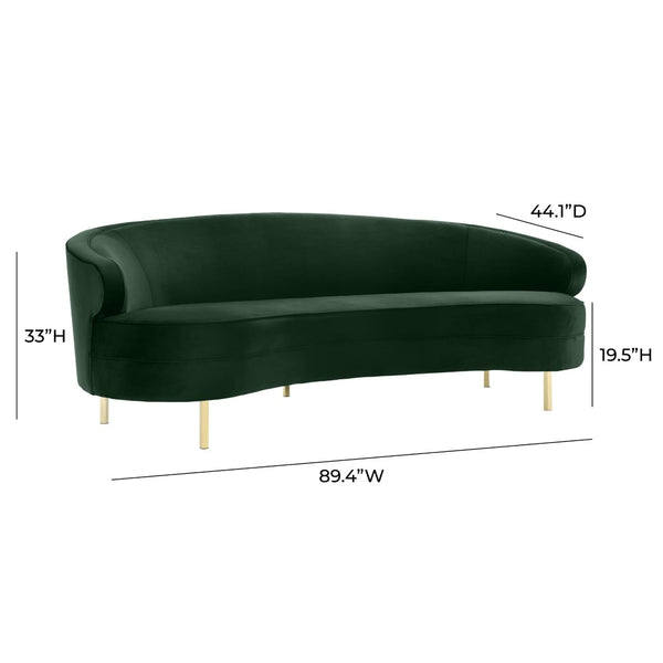 TOV Furniture Baila 89" Velvet Sofa - Luxurious Curved Design with Gold Legs for Modern Living Room Elegance Green TOV-L6294