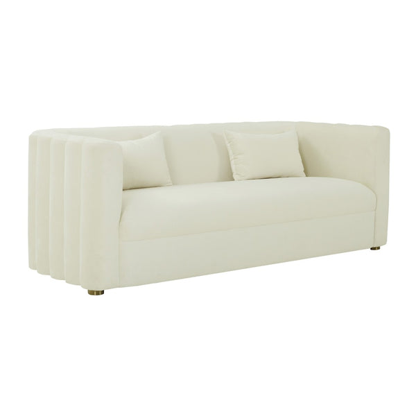TOV Furniture Callie 84" Velvet Sofa - Luxurious Modern Centerpiece with Scalloped Tufted Back and Steel Legs Cream TOV-L68108