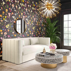 TOV Furniture Callie 84" Velvet Sofa - Luxurious Modern Centerpiece with Scalloped Tufted Back and Steel Legs Cream TOV-L68108