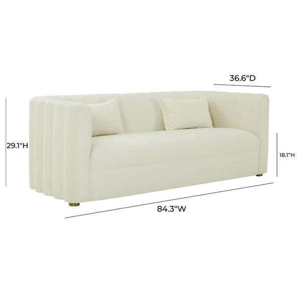 TOV Furniture Callie 84" Velvet Sofa - Luxurious Modern Centerpiece with Scalloped Tufted Back and Steel Legs Cream TOV-L68108
