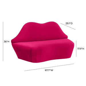 TOV Furniture Lips 68" Velvet Settee - Iconic Kiss-Shaped Design for Modern Living Spaces, Comfort & Style Combined Pink TOV-L68195