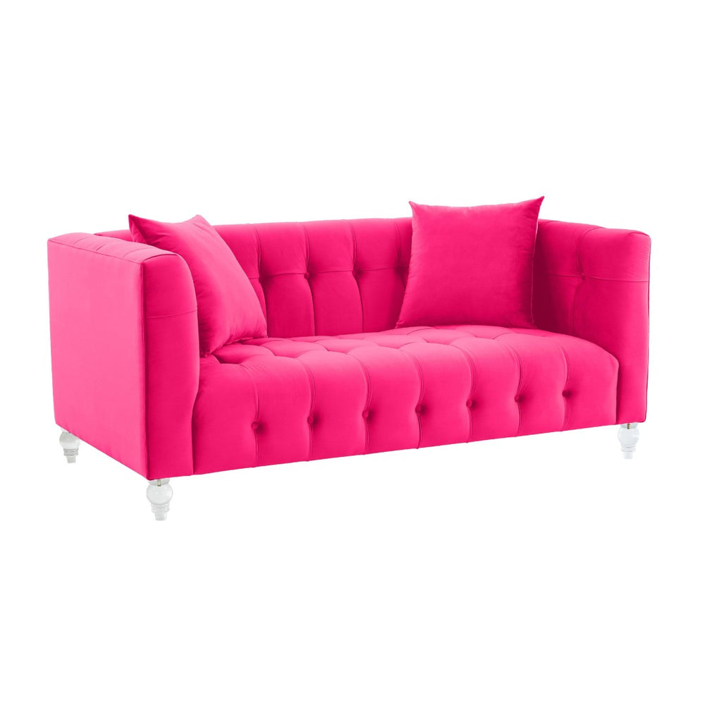 TOV Furniture Bea 66" Hot Pink Velvet Loveseat – Luxurious Vintage-Inspired Seating with Modern Lucite Legs & Comfort TOV-L68317