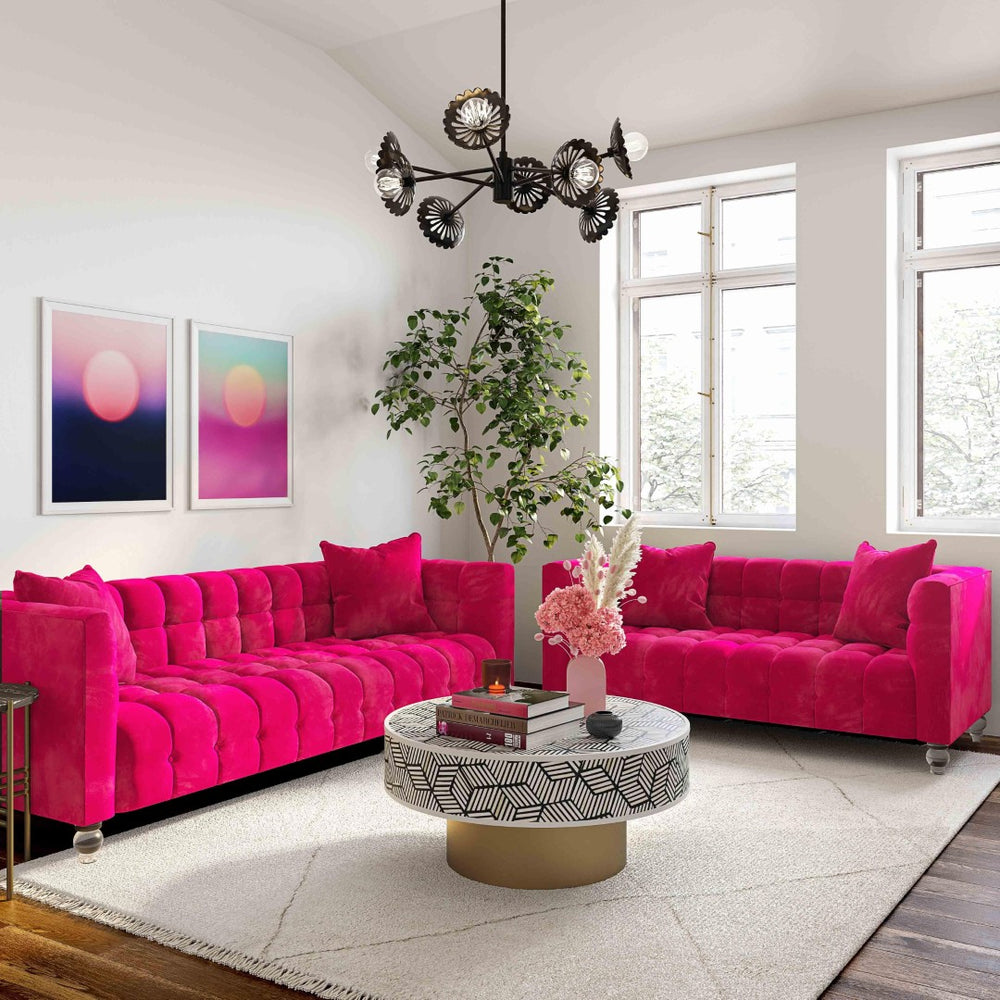 TOV Furniture Bea 66" Hot Pink Velvet Loveseat – Luxurious Vintage-Inspired Seating with Modern Lucite Legs & Comfort TOV-L68317