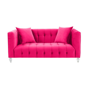 TOV Furniture Bea 66" Hot Pink Velvet Loveseat – Luxurious Vintage-Inspired Seating with Modern Lucite Legs & Comfort TOV-L68317