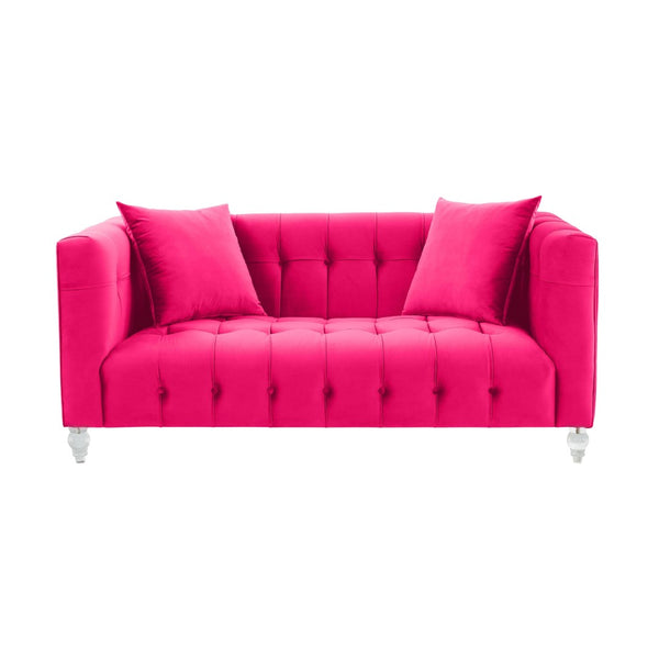 TOV Furniture Bea 66" Hot Pink Velvet Loveseat – Luxurious Vintage-Inspired Seating with Modern Lucite Legs & Comfort TOV-L68317