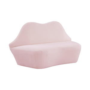 TOV Furniture Lips 68" Velvet Settee - Iconic Kiss-Shaped Design for Modern Living Spaces, Comfort & Style Combined Blush TOV-L68340
