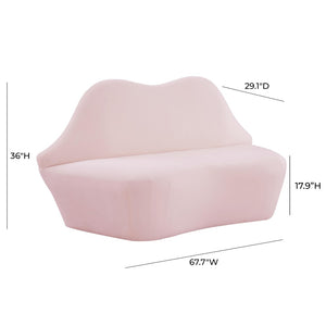 TOV Furniture Lips 68" Velvet Settee - Iconic Kiss-Shaped Design for Modern Living Spaces, Comfort & Style Combined Blush TOV-L68340