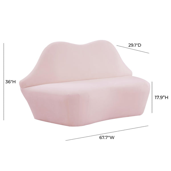 TOV Furniture Lips 68" Velvet Settee - Iconic Kiss-Shaped Design for Modern Living Spaces, Comfort & Style Combined Blush TOV-L68340