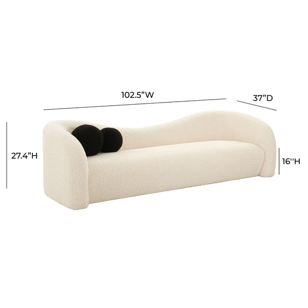 TOV Furniture Leonie 102.5" Plush Faux Shearling Sofa - Elegant Comfort with Sculptural Lines and Accent Pillows Beige TOV-L68579