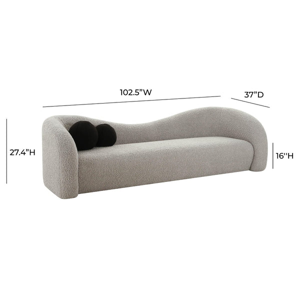 TOV Furniture Leonie 102.5" Plush Faux Shearling Sofa - Elegant Comfort with Sculptural Lines and Accent Pillows Grey TOV-L68580
