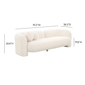 TOV Furniture Amelie 91" Plush Faux Fur Sofa with Asymmetrical Back and Throw Pillows for Modern Living Spaces Cream TOV-L68581