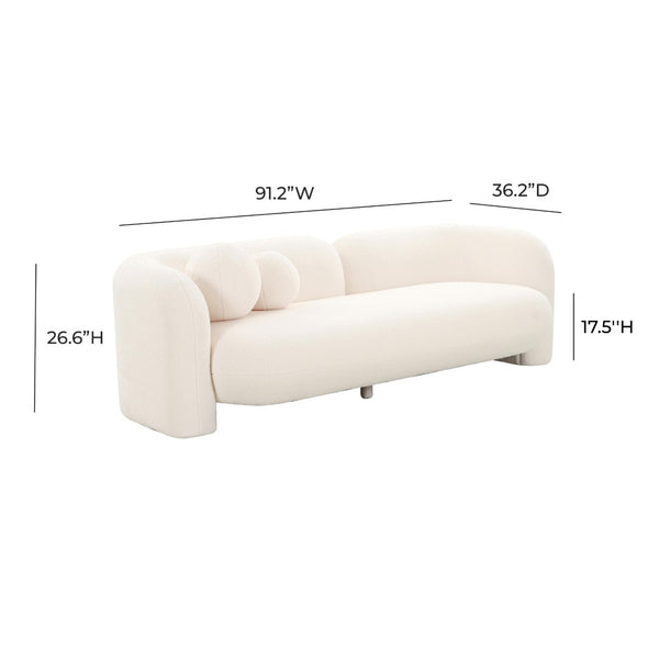 TOV Furniture Amelie 91" Plush Faux Fur Sofa with Asymmetrical Back and Throw Pillows for Modern Living Spaces Cream TOV-L68581